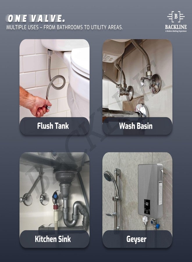 B BACKLINE صمام زاوية نحاسي 100% من Backline للحمام | صنبور زاوية شديد التحمل | مقاوم للتآكل | طلاء كروم | صنبور أحادي الاتجاه لحوض الغسيل، وخزان التدفق، وحوض المطبخ، وتوصيل سخان المياه (عبوة من قطعتين) - Image 5